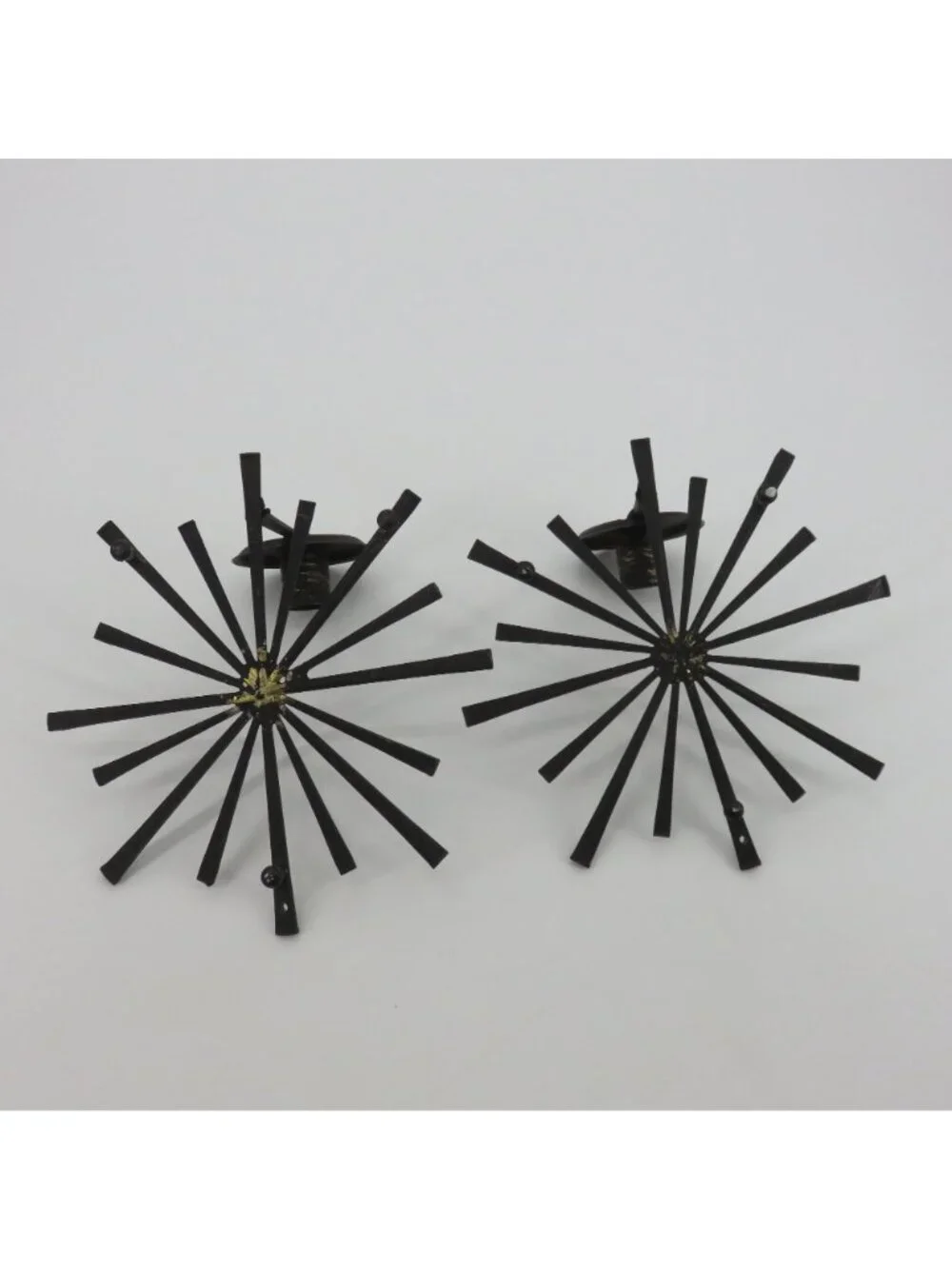 Brutalist Set of 2 Black Gold Metal Starburst Hanging Wall Candle Sconces VTG